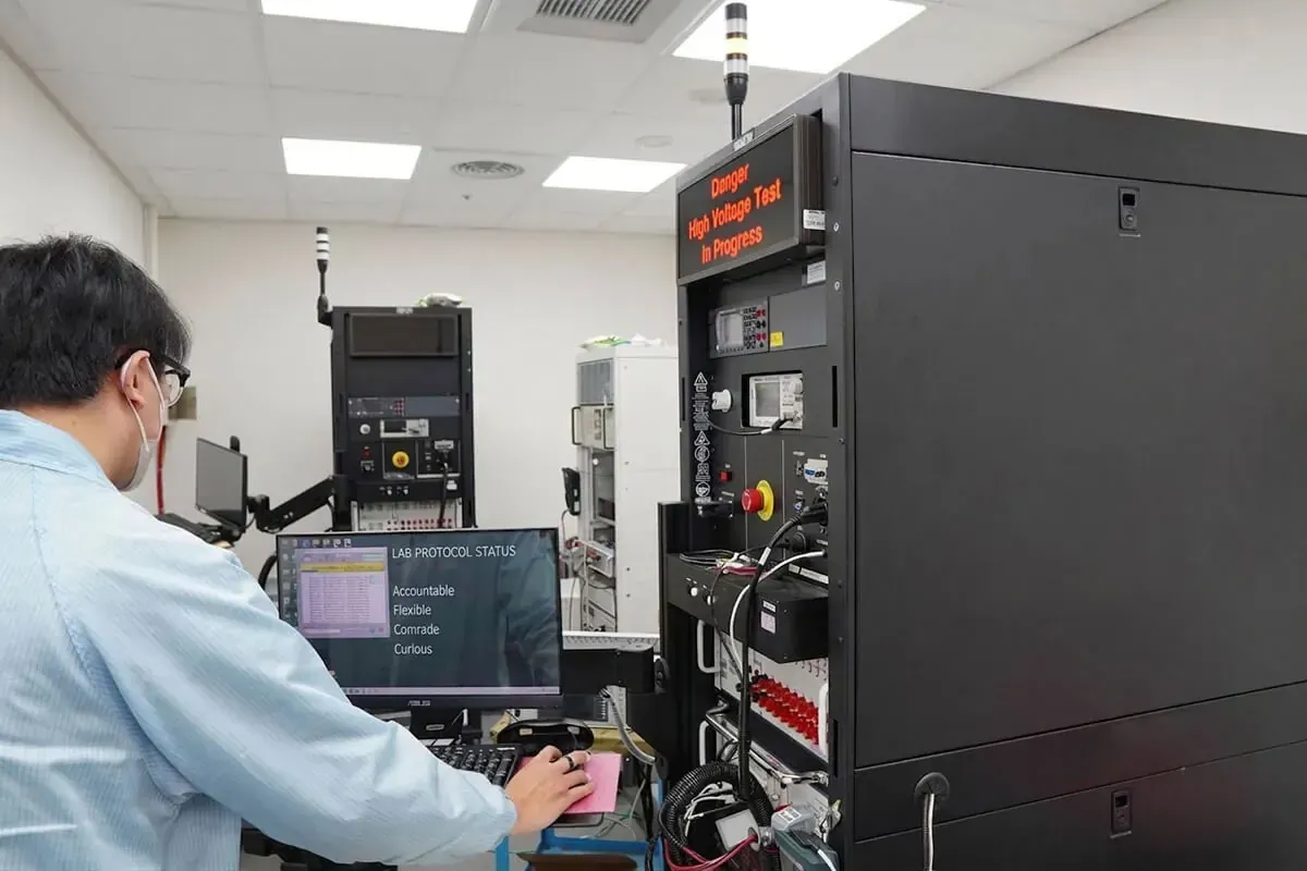 EEC Huayi hipot tester being verified against traceable reference standards during annual calibration