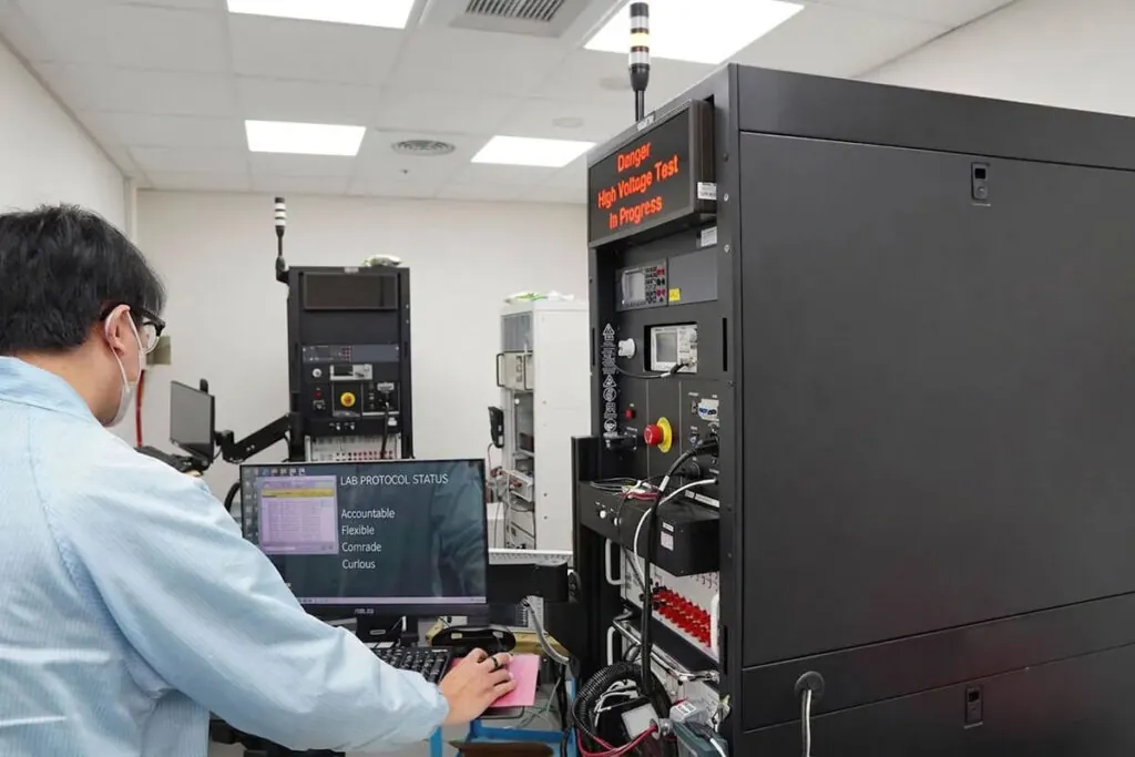 EEC Huayi hipot tester being verified against traceable reference standards during annual calibration